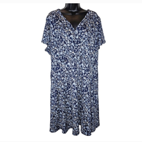 Lane Bryant Blue Floral V-Neck Dress Women’s Plus Size 22 - Picture 6 of 6